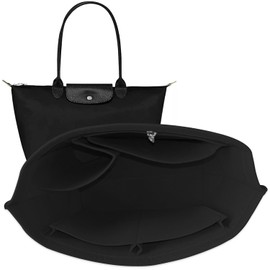 Chispee Felt Purse Organizer Insert Luxury Handbag Organizers for Longchamp Divider Pocket & Zipper Inner Bag Liner fit Large, Black
