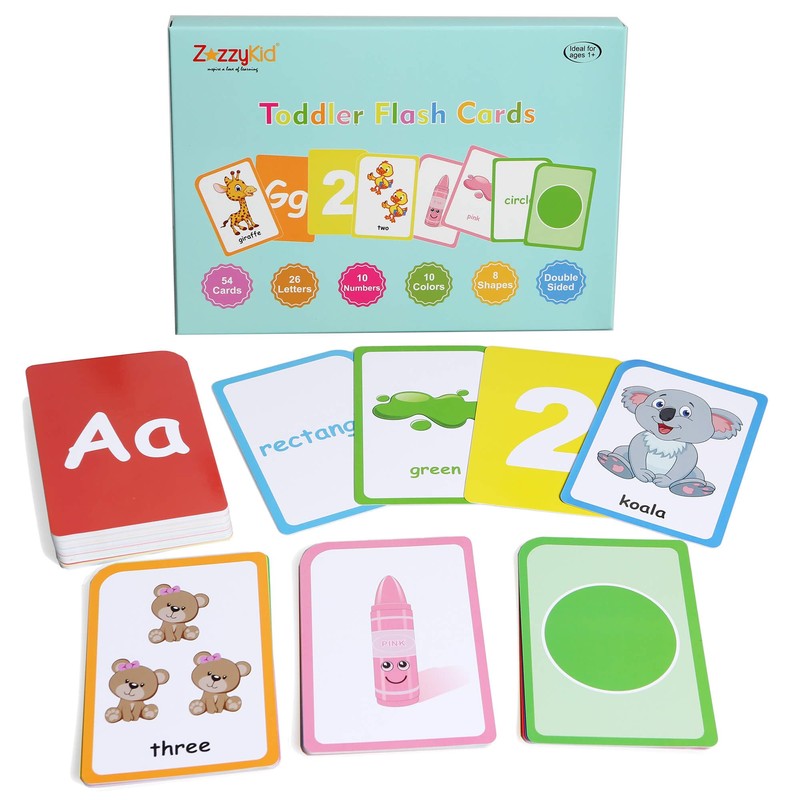 ZazzyKid Flash Cards for Toddlers Learning: 54 Double Sides Flashcards