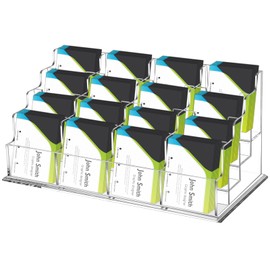 Seajan Acrylic Business Card Holder for Vertical Display, 16 Slot 4 Tier Clear Business Card Stand Multiple Business Card Display Organizer for Exhibition Home Office Supply