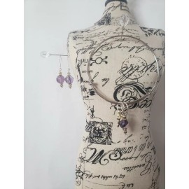 Handmade  Natural Rainbow purple Fluorite  Crystal fish hook earrings & Bracelet