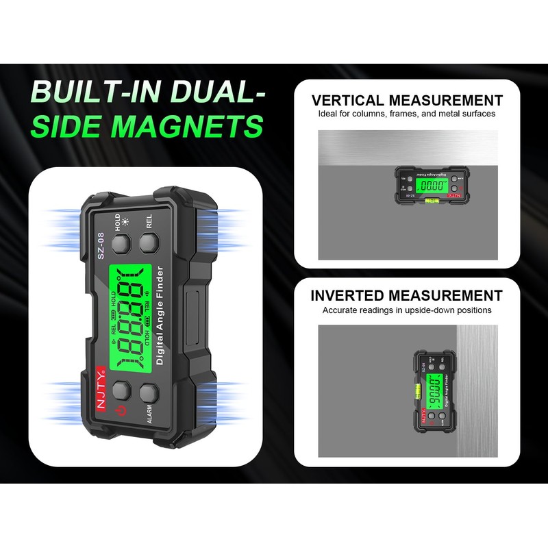 NJTY Digital Inclinometer with Backlit Display, ±0.3° Accuracy, Dual Magnetic