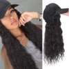 Synthetic Long Wave Baseball Cap with Hair Brown Black Wavy