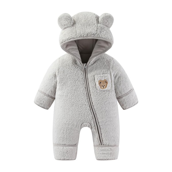 WYTbaby Baby Jumpsuit Winter Fleece Newborn Snowsuit with Hood Warm