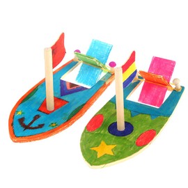 Joyibay Wooden Sailing Boat for Children, 6 Pieces Mini Sailing Boats Rubber Band Boat Children Creative Empty Decorating DIY Handmade Educational Toy