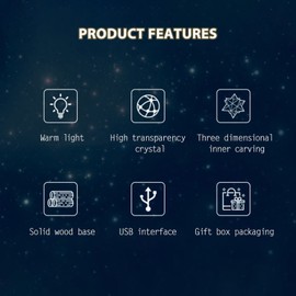 80mm Crystal Solar System Planet Globe, 3D Laser Engraved Sun System Ball, LED Night Light with Wooden Base, Ideal Gift and Home Decoration