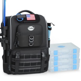 Lekesky Fishing Backpack with Rod Holder, Fishing Bag with 4 * 3600 Tackle Boxes, Multi-Pocket Design, 40L Splash-Resistant Tackle Bag, Storage Fish Gear, Gifts for Men