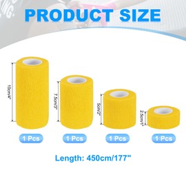 PATIKIL 1"/2"/3"/4" Self Adhesive Bandage Wrap, 4 Pcs 5 Yard Elastic Self Breathable Self Adherent Wrap Tape for Stretch Athletic Sports Wrist Ankle Outdoor Tape, Yellow