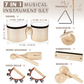 Vanplay Kids Drum Set - Toys for 2 3 Year Old Boy Gifts, Musical Instruments for Toddler 2-4, Birthday Gifts for 3 4 Year Old Girls, Wooden Montessori with Bongo Drum for Kids Age 2 3 4 5 6