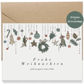 Christmas Cards with Envelopes Set, 20 Pieces Christmas Cards, A6 Postcards for Christmas, Nordic Christmas Cards for Family Friends Business Christmas Greeting Cards Kraft Paper Envelopes