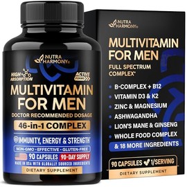 Multivitamin for Men - B-Complex | Whole Foods & Enzymes - Energy, Focus & Brain | Men's Health Complex - 46in1 Mens Multivitamin - Bioavailable & Gen