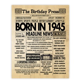 Stuff4 80th Birthday Poster Unframed - Born In 1945 Newspaper - Happy 80th Birthday Gifts for Men Women Vintage Retro Back In 1945, 8x10 Inch Eighty Eightieth Bday Party Decor Decoration