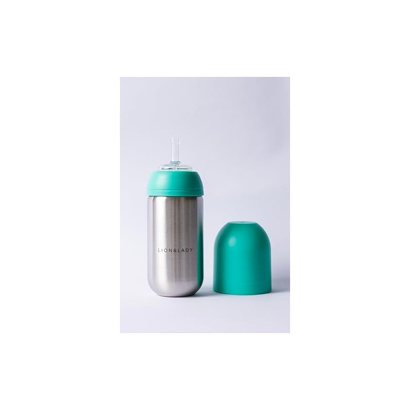Toddler Straw Cup - 350ml 18/8 Stainless Steel (Mint)