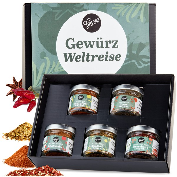 Gepp's Delicatessen Spice Journey for Christmas, Spice Mixes from All Continents, Christmas Gift for Him and Her, Perfect for Grilling and Cooking, Spices for Refining Dips & BBQ