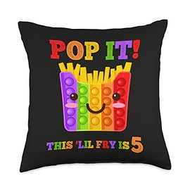 Pop It 5 Year Old 5th Birthday French Fries Lover Fidget Toy Throw Pillow