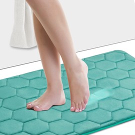 Fovlaurs Memory Foam Bath Mat Bathroom Rugs Soft Thick Non Slip Water Absorbent Carpet for Tub Shower Floor Machine Washable Dry, 17x48 Inch, Teal