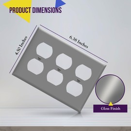 ENERLITES Triple Duplex Wall Plate, Three Electrical Outlet Cover, Standard Size 3-Gang 4.50" x 6.38", Unbreakable Polycarbonate Thermoplastic, UL Listed, 8823-GY, Gray