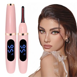 Heated Eyelash Curler, Heated Lash Curler with Led Display Electric Eye lash Curler 3 Temp Settings for Makeup Tools for Achieving A Natural Curl and Long Lasting Eyelashes, Designed for Women, Pink