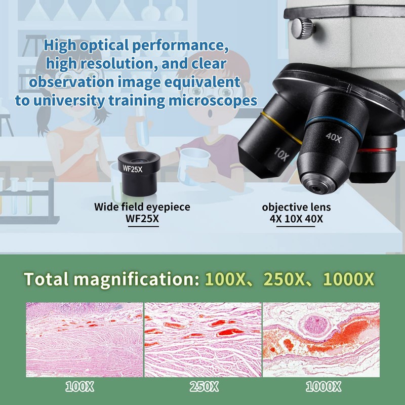 MAXLAPTER Microscope Kit for Kids 8-12 with Prepared Slides, 100-1000X