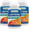 Best Naturals 3 Pack Caffeine Pills 200mg Tablets - Non
