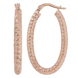 Kooljewelry 10k Rose Gold Diamond-cut Oval Hoop Earrings