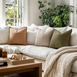 MIULEE Brown Linen Pillow Covers Pack of 4 Decorative Natural Solid Throw Pillow Covers Soft Accent Boho Farmhouse Couch Pillowcases Modern Home Decors for Living Room Bed Sofa 20x20 Inch