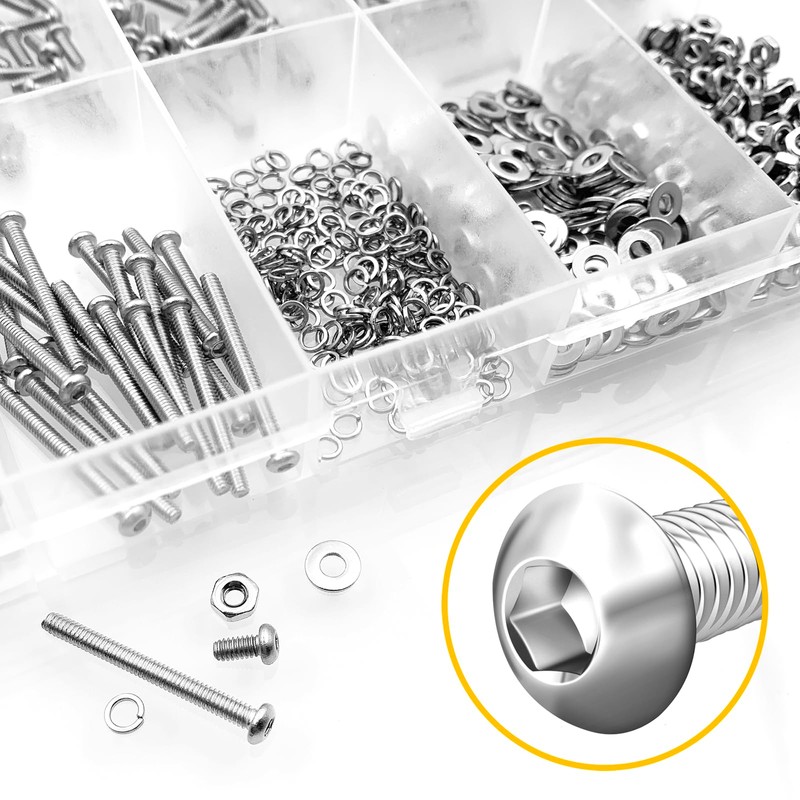 Mywish 800Pcs M2 Screw Assortment Kit 304 Stainless Steel Hex