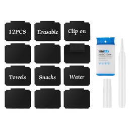 14 Pcs Basket Labels Clip On Set,Mini Chalkboard Signs with Clip for Basket Bin,Include 12 Pcs Chalkboard Labels for Organizing,1 Pcs Chalk Marker and 1 Pcs Magic Eraser