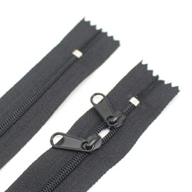 MebuZip 2PCS 48 Inch #3 Double Slider Zippers Head to Head Closed End Black Nylon Coil Zippers for Sewing, Purses, Bags, Handbags, Totes, Pillowcases, Bed Sacks (48" 2pcs)
