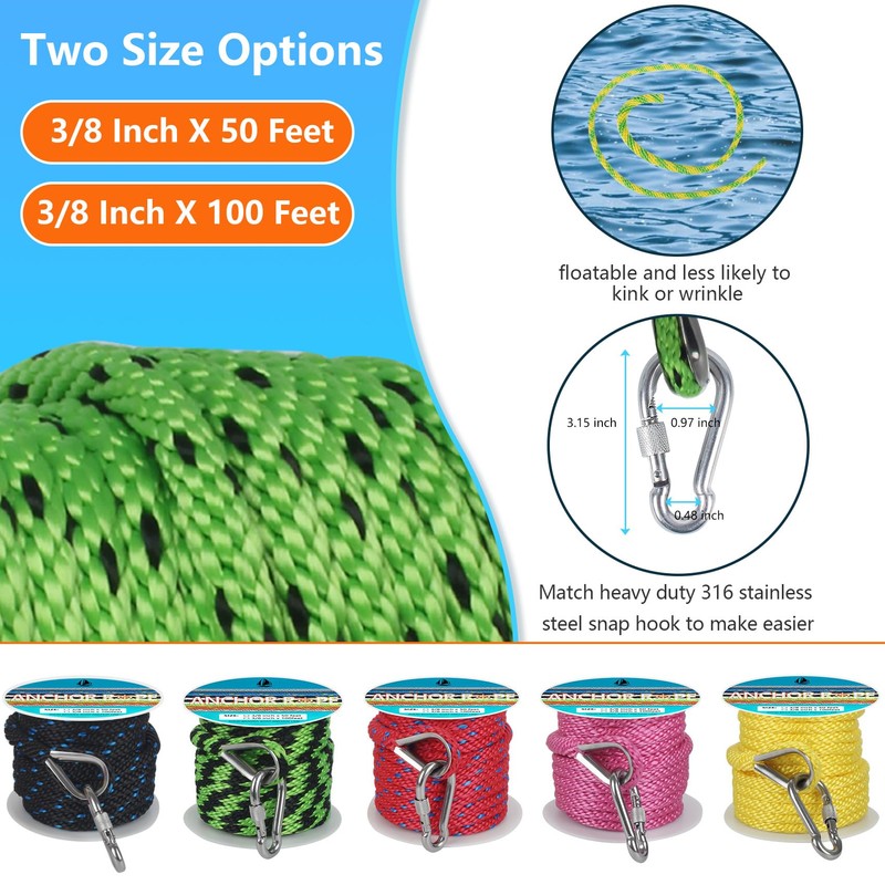 3/8 Inch 50 FT Anchor Rope, Boat Anchor Rope Solid
