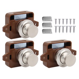 Abiyou 3 pieces cabinet lock catch, button drawer lock, push button lock, push button lock, button catch door lock, for cabinet, motorhome, ship (brown)