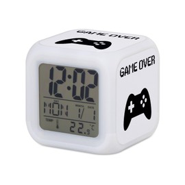 Fabulous Alarm Clock Cube Illuminated White - Game Over Retro Gaming Video Games Controller Console - 7.8 x 7.8 x 7.8 cm - Retro Lighting Multicoloured LED