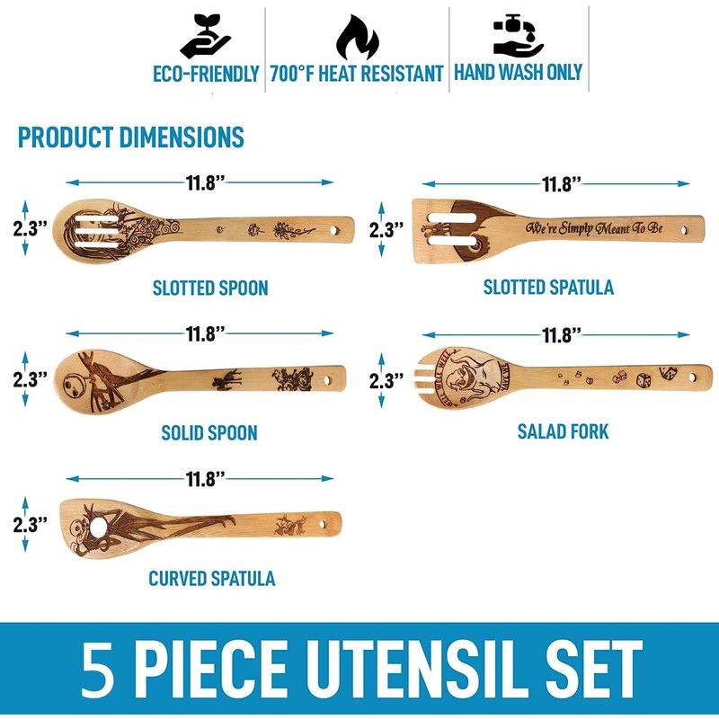 Nightmare Before Christmas Wooden Spoons Set Bamboo Cooking Utensils Set