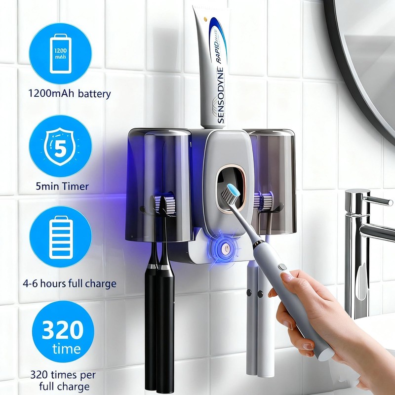 Rechargeable Toothbrush Holder,Wall Mounted Automatic Toothbrush Cleaning Tool with Toothpaste