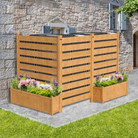 DoCred Air Conditioner Fence Outdoor Freestanding Wood Privacy Screen with Planter Box for Trash Can Pool Equipment Enclosure, No-Dig Kit 36" W x 45" H （3 Panels）