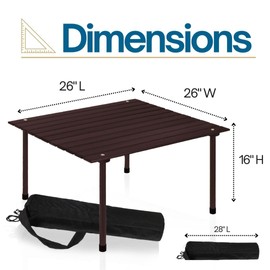 Formosa Covers Portable Wood Roll Up Table for Picnics 2025 Update Stronger Staples, Low Beach Table for Camping, Travel, Tailgate, Outdoor w/Carrying Bag 26" Lx26 Wx16 H (Espresso)