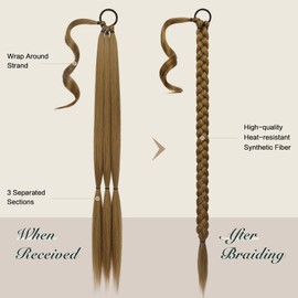 FESHFEN Plait Extensions, Ponytail Extension with Scrunchie, 86 cm Long Ponytail Plaited Synthetic Hair Ponytail Extension, Plaited Hairpiece for Women, Light Brown Mix, Natural Blonde