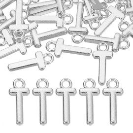 sourcing map 40Pcs Letter Charm, Alloy Letter t Initial Alphabet Charm for DIY Crafts Jewelry Making Bracelets Earrings Necklace, Silver