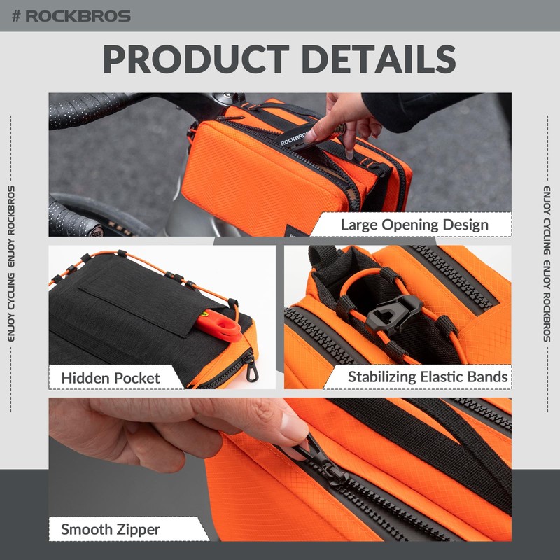 ROCKBROS Bicycle Frame Bag, High-Capacity Top Tube Container with 2