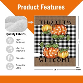 FBCOO Welcome Fall Pumpkin Mailbox Cover Magnetic Standard Size 21" x 19", Autumn Buffalo Plaid Check Polka Dot Decorative Post Letter Box Decor, Thanksgiving Farmhouse Garden Yard Outdoor Decoration
