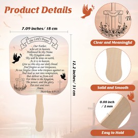 Qeeenar 50 Pcs Christian Church Fans Religious Handheld Fan the Lord's Prayer Hand Held Parlor Fans Thick Paper Fans with Wooden Handle Hand Fans for Church Services Women Men Decoration Gift 2 Styles