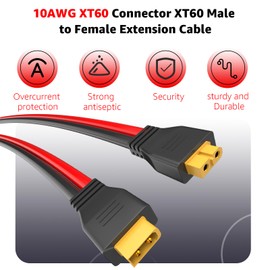 Lusperi 10AWG XT60 Extension Cable XT60 Male to Female Connector Compatible with RC Battery/Solar Portable Power Power Station/Portable Solar Panel(Cable Length 10ft)