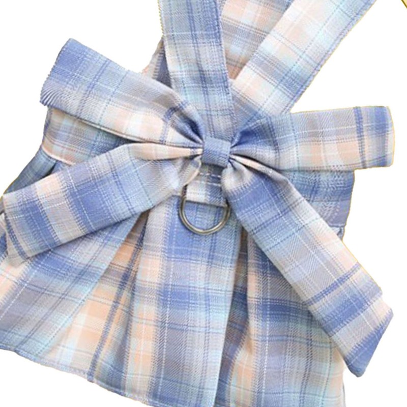 Plaid Dog Dress Bow Tie Harness Leash Set Breathable Soft