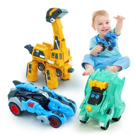 Peeokuo 3Pcs Dinosaur Toys for Kids 3-5, Transforming Dinosaur Car Toy for Toddlers 3 4 5 6 7 8 Year Old Boys Girls - Dinosaur Dino Transformer T-Rex Toys and More Cars for Boys 4-6