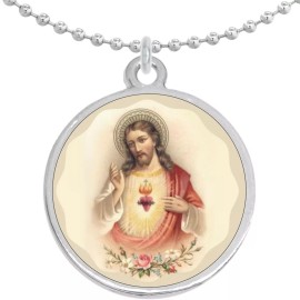 NewCharms Holy Sacred Heart of Jesus Round Pendant Necklace Beautiful Fashion Jewelry