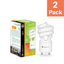 Xtricity Compact Fluorescent GU24 Light Bulb, T2 Spiral CFL, 2 Prong Light Bulbs, 2700k Soft White, 13W (60 Watt Equivalent), 900 Lumens, 120V, UL Listed (2 Pack)