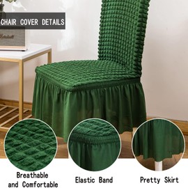 Qubjus Chair Covers for Dining Room Set of 6 Stretch Chair Slipcovers with Skirt Removable Washable Kitchen Chair Protector Cover Set for Home, Party, Wedding(Green, 6pcs)