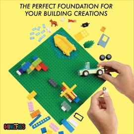Minizfigs Classic Baseplate Building Base Plates for Building Bricks | 100% Compatible with Major Brands-Baseplate | 10" x 10" | Blue, Green, Light Gray | for Kids 3+ | 6 Pack
