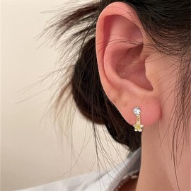 Niaspi CZ Crystal Flower Cartilage Studs Earrings Lip Labret Rings Stainless Steel Double Layer Floral Dangle Helix Conch Tragus Piercing Studs Earrings Jewelry for Women, Small, Stainless Steel