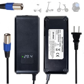 29.4V 5A Smart Charger for 7S 24V Li-ion Packs, 3-Pin Male XLR Connector, HD LED Screen Display Real-time Charging Voltage, Multiple Safety Protections and Intelligent 3-Stage Charging