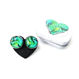 Ohrstecker Edelstahl grün | Kleine Statementohrringe abstrakt | Grüne Ohrringe für Mädchen modern - Geschenk in Metalldose